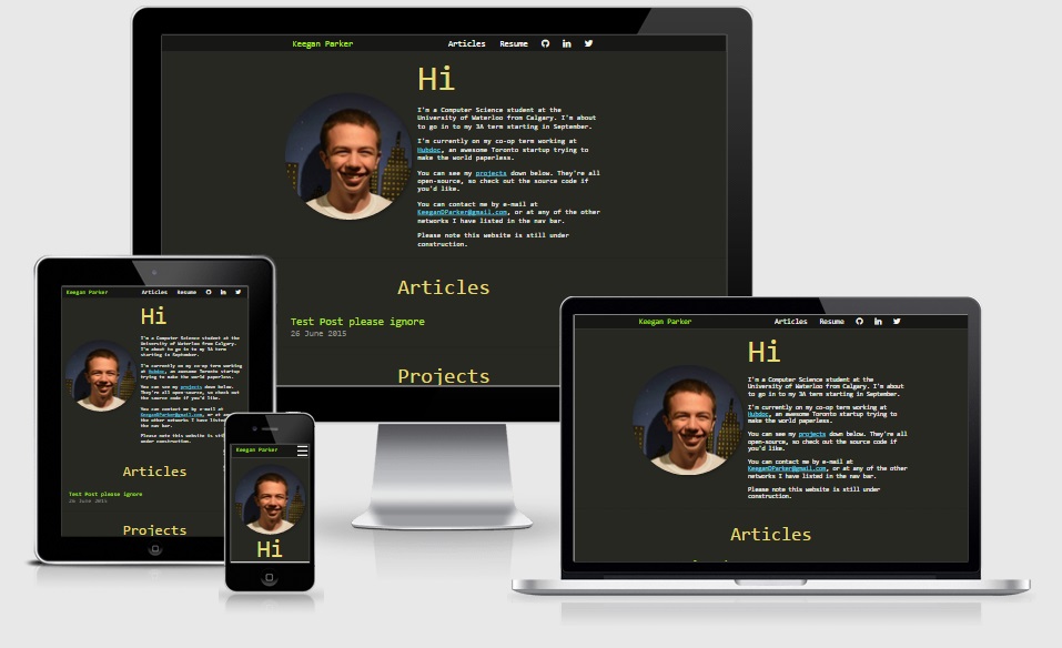 How the homepage looks on a phone, tablet, laptop and monitor